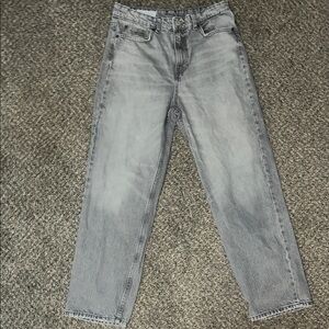 Zara Gray Washed Straight-Leg Jeans